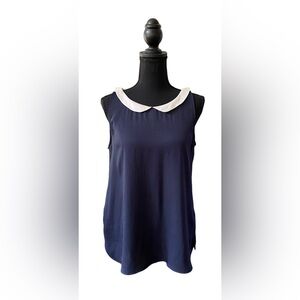 LOFT: Blue Sleeveless Blouse with White Peter Pan Collar